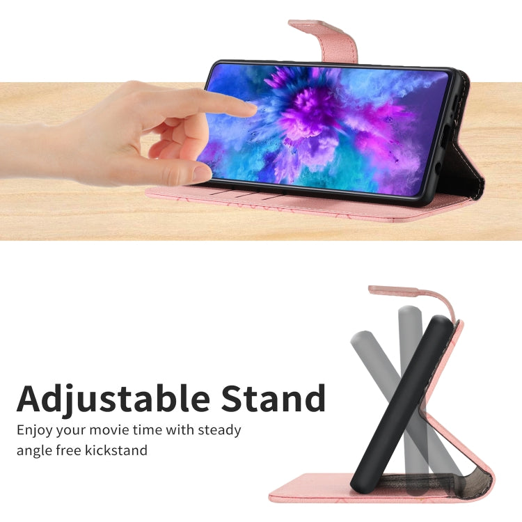 Funda de Cuero para Sharp Aquos Sense9 con Textura de Cuadrícula Rómbica (Rosa)
