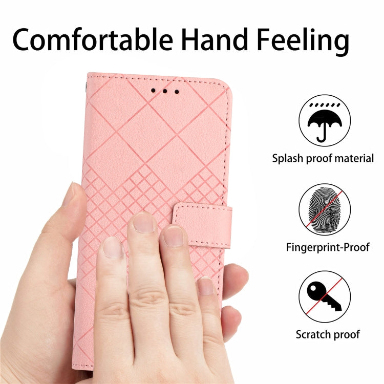 Funda de Cuero para Sharp Aquos Sense9 con Textura de Cuadrícula Rómbica (Rosa)