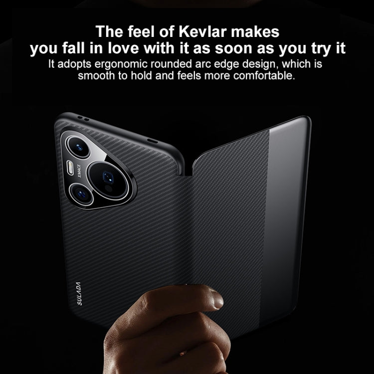 Funda de Cuero Sulada con Ventana Inteligente y Textura Kevlar 600D para Huawei Mate 70 Pro/Mate 70 Pro+ (Negra)