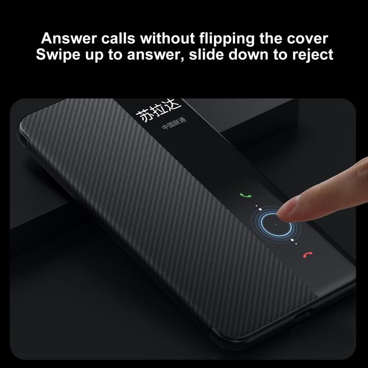 Funda de Cuero Sulada con Ventana Inteligente y Textura Kevlar 600D para Huawei Mate 70 Pro/Mate 70 Pro+ (Negra)