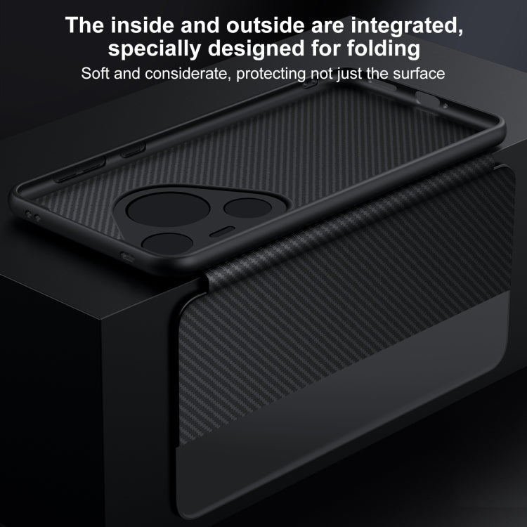 Funda de Cuero Sulada con Ventana Inteligente y Textura Kevlar 600D para Huawei Mate 70 Pro/Mate 70 Pro+ (Negra)