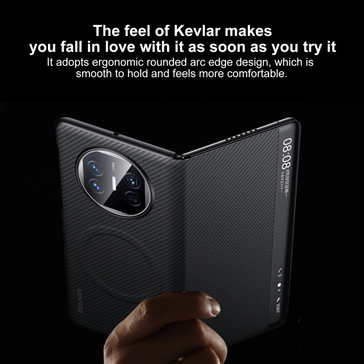 Funda de Cuero con Ventana Inteligente y Textura Kevlar 600D para Huawei Mate X6 (Marrón)