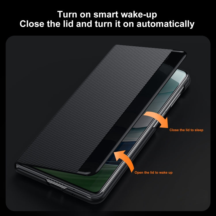 Funda de Cuero con Ventana Inteligente y Textura Kevlar 600D para Huawei Mate X6 (Marrón)