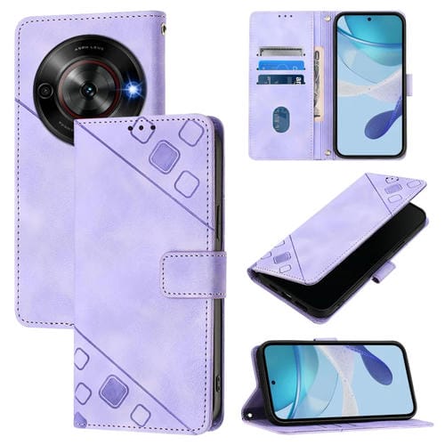 Funda de Cuero con Relieve para ZTE Blade A75 5G y Nubia Focus 5G (Morado Claro)