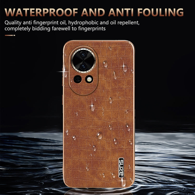 Funda para Teléfono Azns con Textura de Cocodrilo y Marco Galvanizado para Huawei Nova 13/Nova 12 (Marrón)