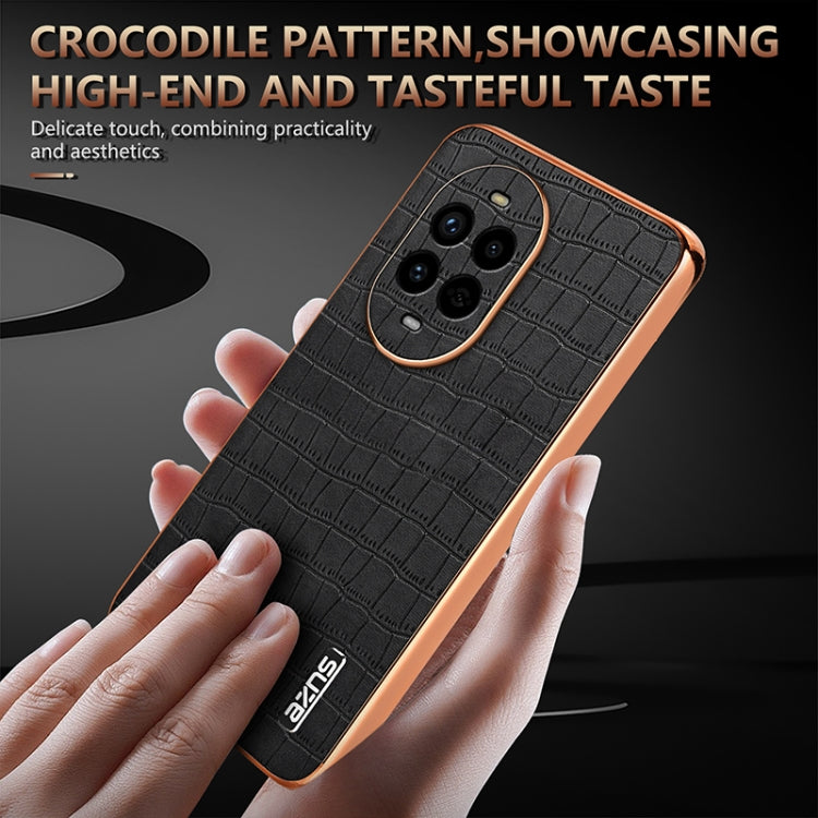 Funda para Teléfono Azns Huawei Nova 13 Pro Textura de Cocodrilo Marco Galvanizado (Verde)