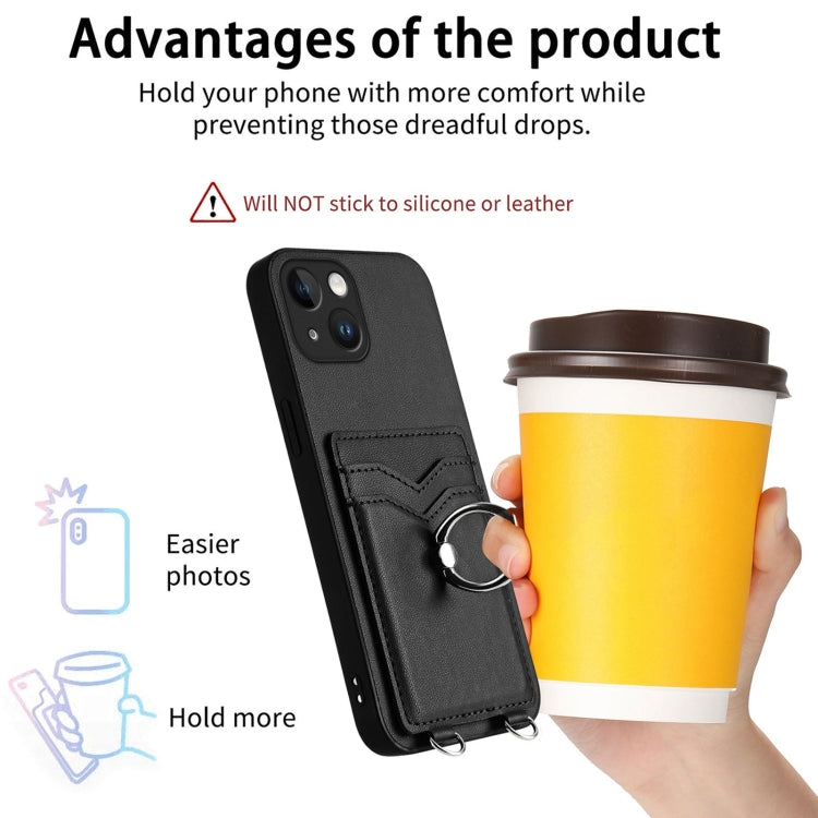 Estuche para Teléfono iPhone 15 R20 con Soporte para Tarjeta y Anillo (Negro) - MOVILSTORE