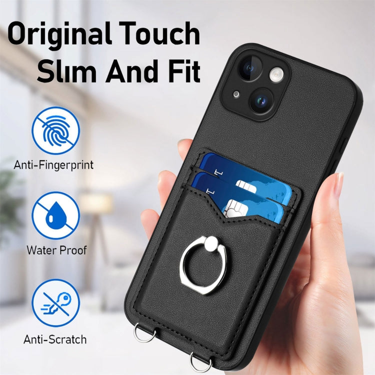 Estuche para Teléfono iPhone 15 R20 con Soporte para Tarjeta y Anillo (Negro) - MOVILSTORE