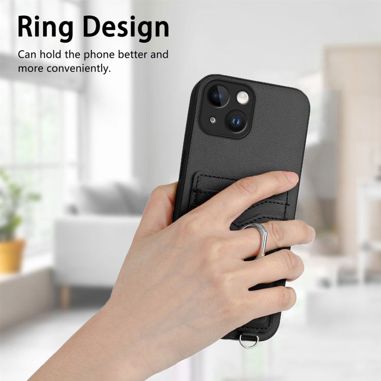 Estuche para Teléfono iPhone 15 R20 con Soporte para Tarjeta y Anillo (Negro) - MOVILSTORE