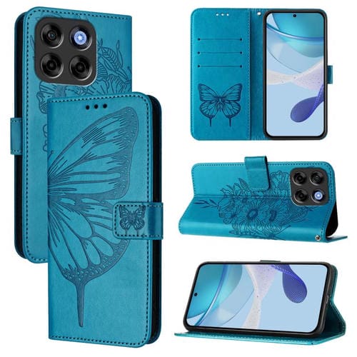 Funda de Cuero para ZTE Blade V70 Vita/V70 con Diseño de Mariposa en Relieve (Azul)