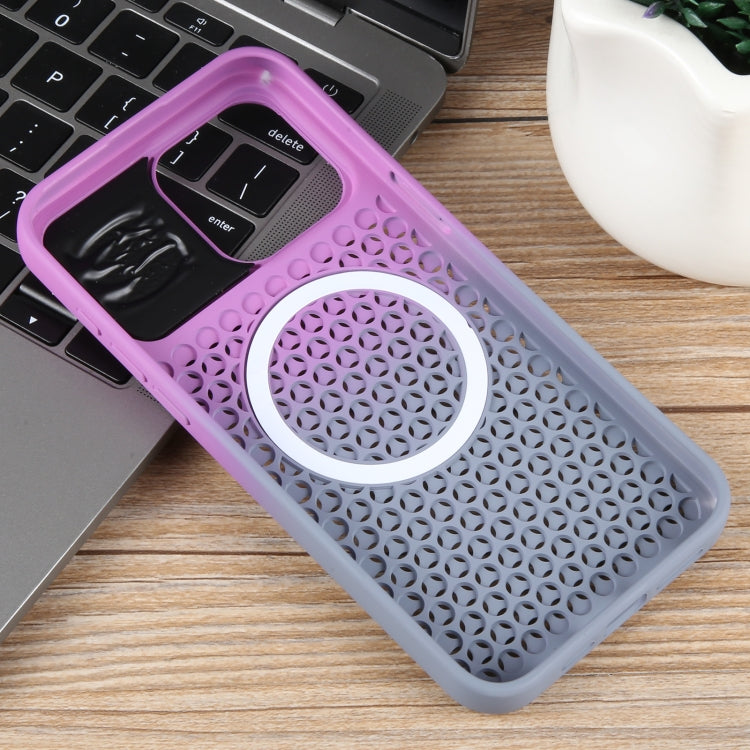 Funda Magnética para iPhone 15 con Aromaterapia y Enfriamiento de Panal (Gris Púrpura) - MOVILSTORE