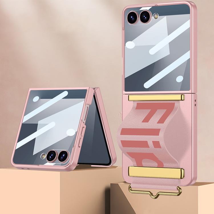 Funda ultrafina con correa de muñeca integrada GKK para Samsung Galaxy Z Flip7 5G (rosa)