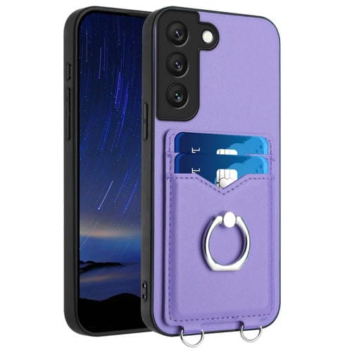 Estuche para Teléfono Samsung Galaxy S22 + 5G R20 con Soporte para Tarjeta y Anillo (Púrpura)