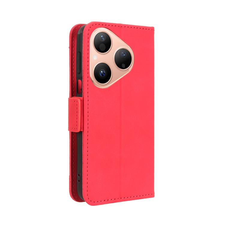 Funda de piel con textura de becerro para Huawei Pura 80 5G, con ranuras para tarjetas (roja)