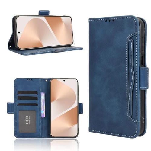 Funda de piel con textura de becerro para Huawei Pura 80 5G, con ranuras para tarjetas (azul)