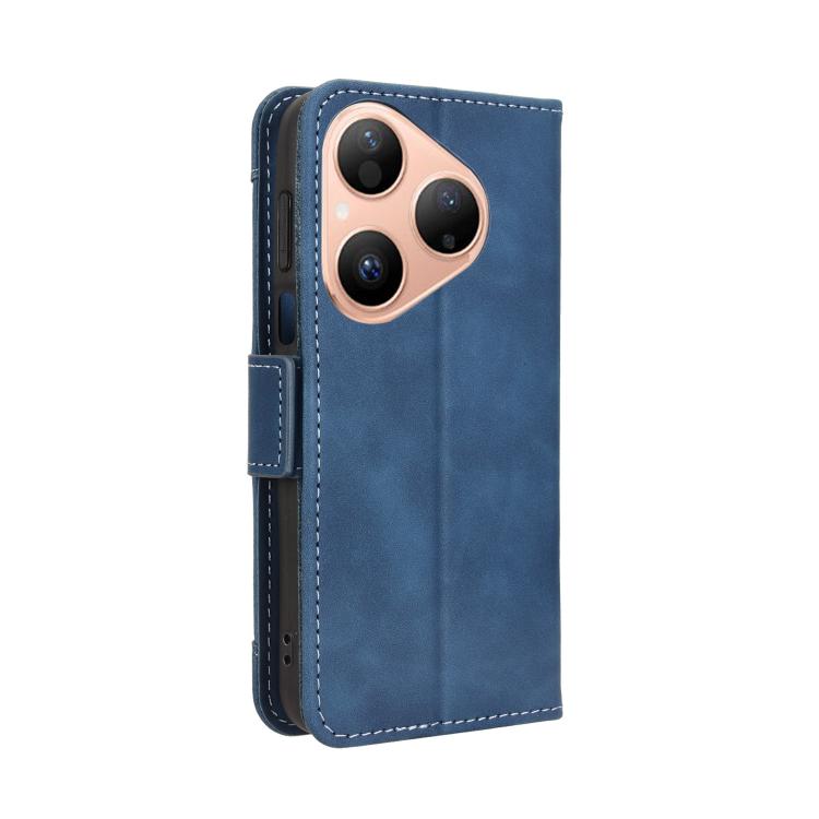 Funda de piel con textura de becerro para Huawei Pura 80 5G, con ranuras para tarjetas (azul)