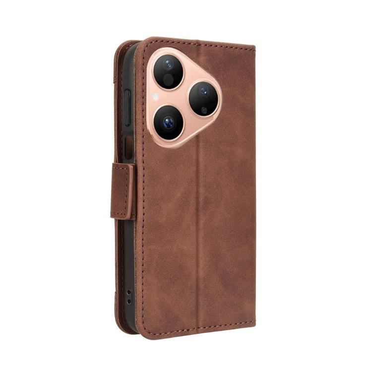 Funda de piel con textura de becerro y ranuras para tarjetas para Huawei Pura 80 5G (marrón)