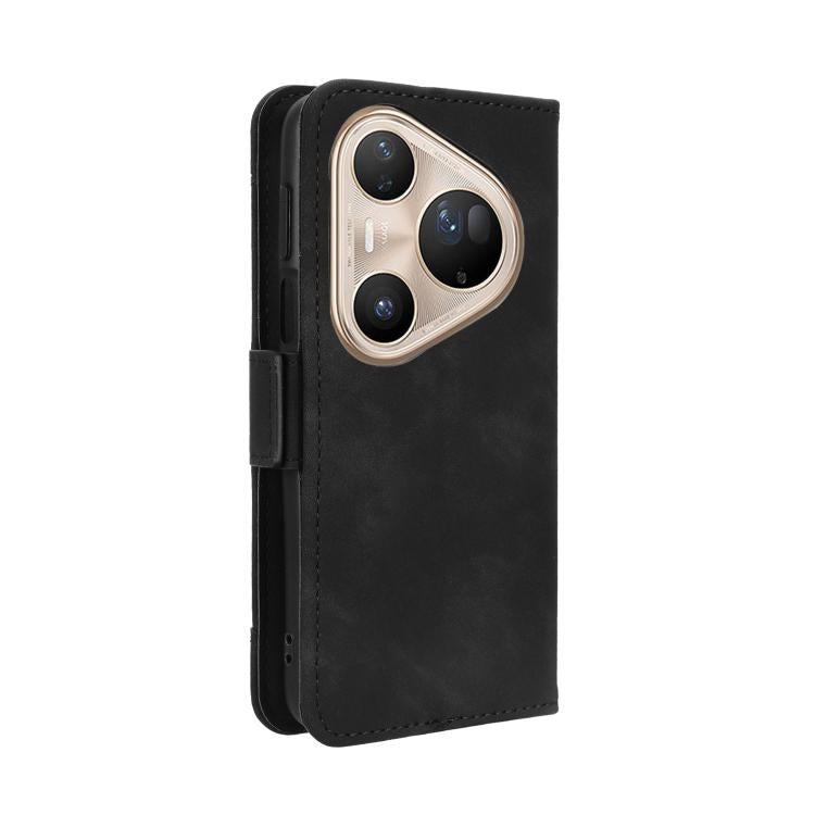 Funda de piel con textura de becerro y ranuras para tarjetas para Huawei Pura 80 Ultra 5G (negra)