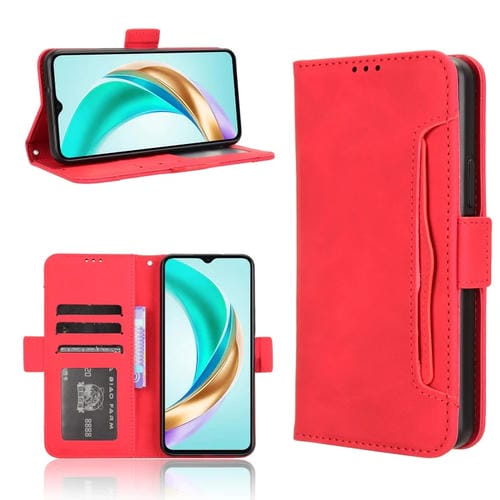 Funda de Cuero para Honor X6B 4G con Ranuras para Tarjetas y Textura de Piel de Becerro (Rojo)