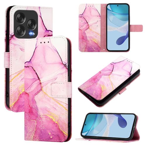 Funda de Cuero con Tapa para ZTE Blade V70 Diseño Pt003 Mármol (Rosa, Morado y Dorado)