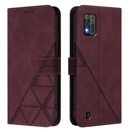 Funda de cuero con tapa y relieve 3D para ZTE Blade A52 Lite (rojo vino)