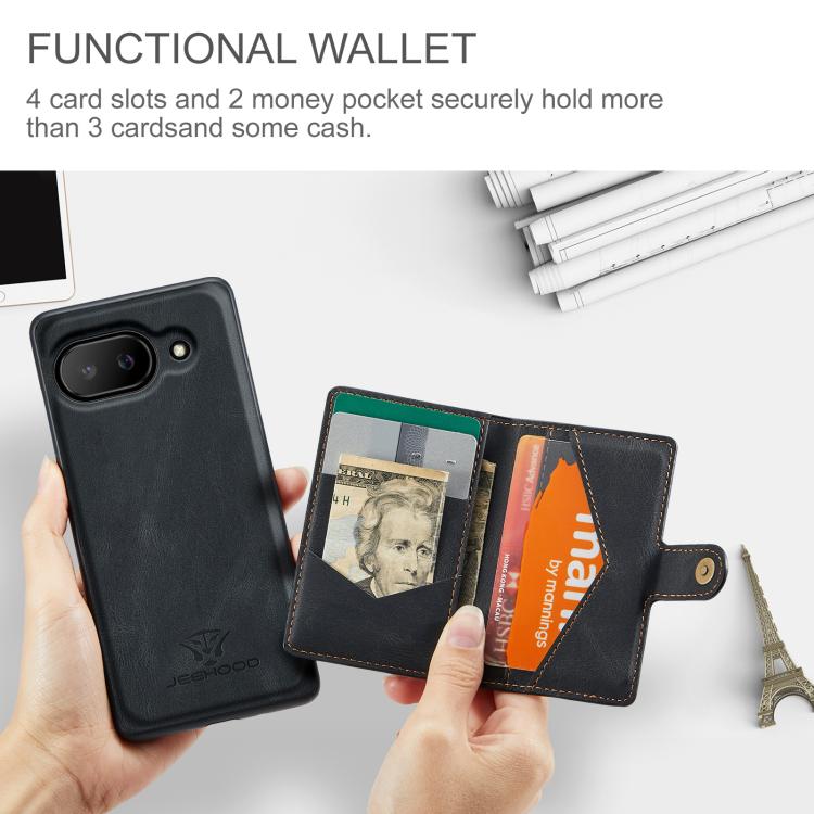 Funda Magnética Desmontable Estilo Billetera Jeehood J01 para Google Pixel 9A (Negro)