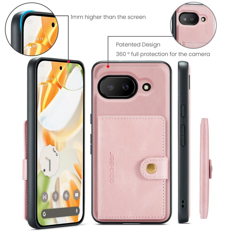 Funda Magnética Desmontable Estilo Billetera para Google Pixel 9A Jeehood J01 (Rosa)