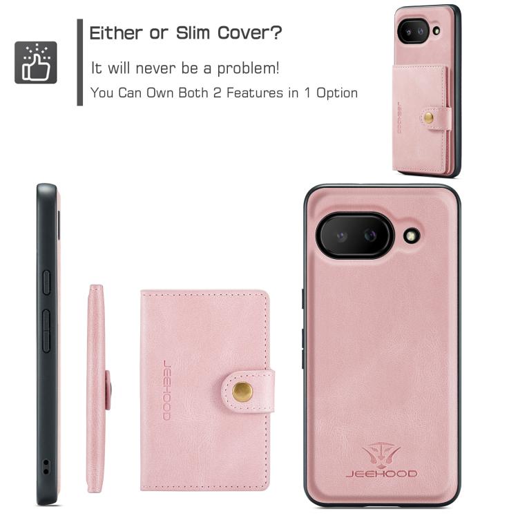 Funda Magnética Desmontable Estilo Billetera para Google Pixel 9A Jeehood J01 (Rosa)