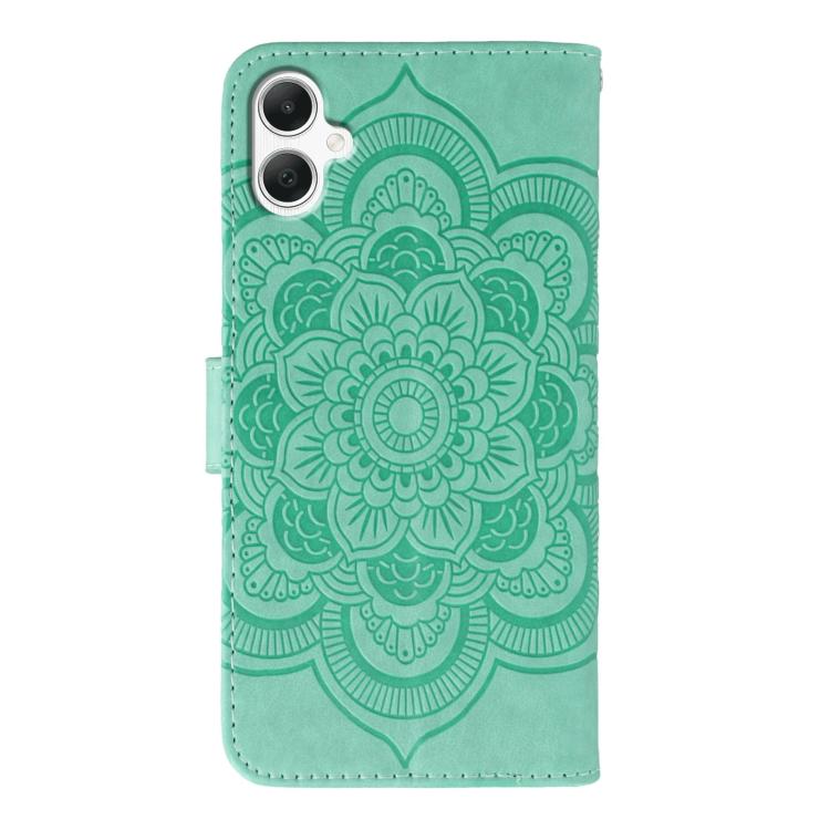 Funda de cuero con estampado de mandala solar para Samsung Galaxy A05 (verde)