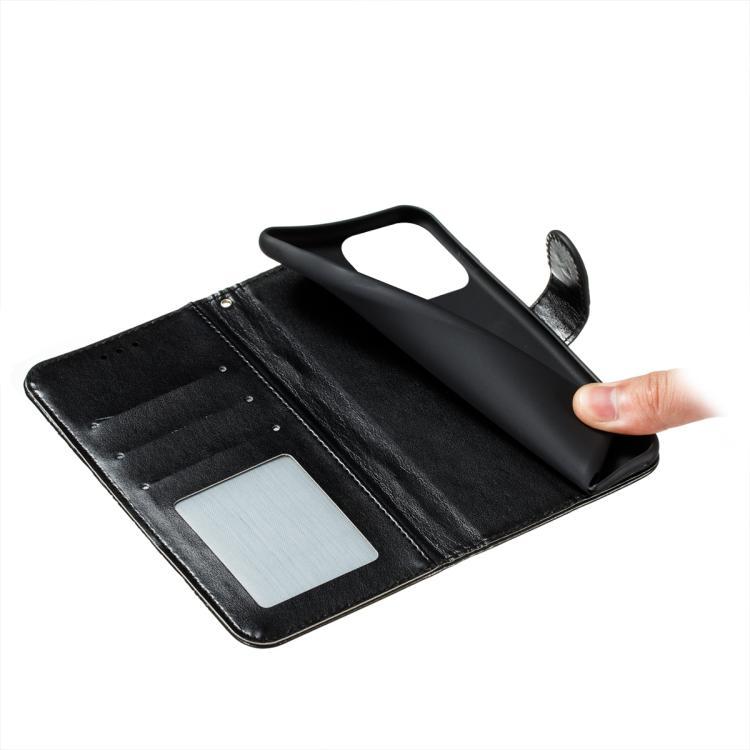 Funda de cuero con estampado de mandala solar para Samsung Galaxy A06 4G/5G/A07 5G (negra)