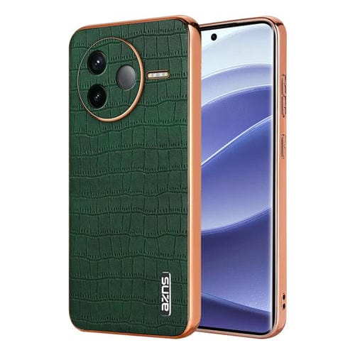Funda para Teléfono con Cobertura Total con Textura de Cocodrilo y Marco Galvanizado Azns para Redmi K80 (Verde)