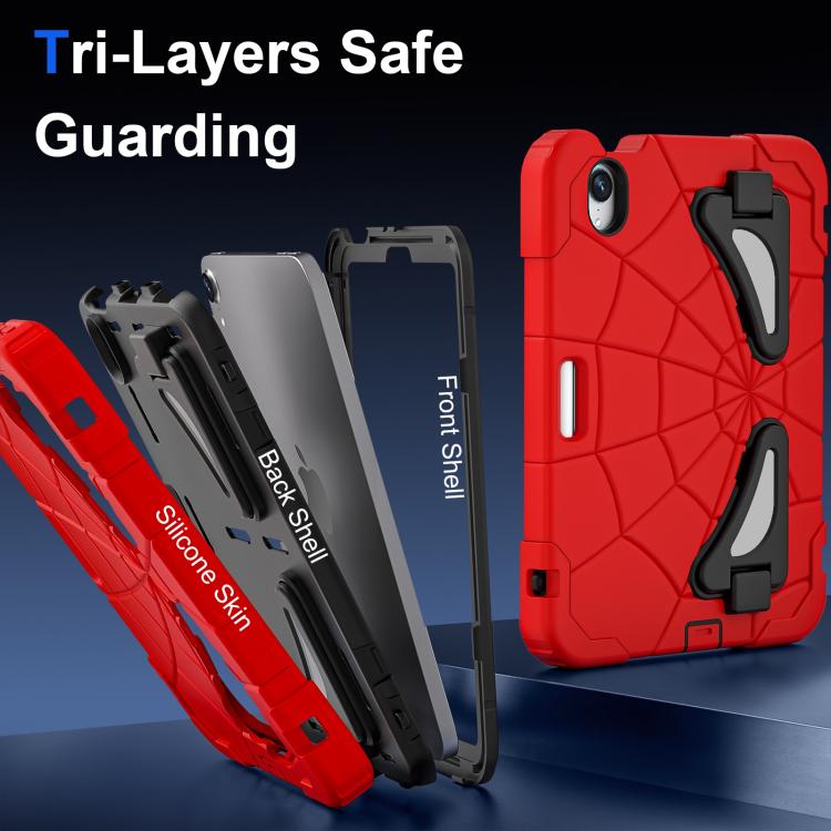 Funda Protectora para iPad Mini 2024 Mini 6 Silicona y Policarbonato a Prueba de Golpes (Rojo y Negro)
