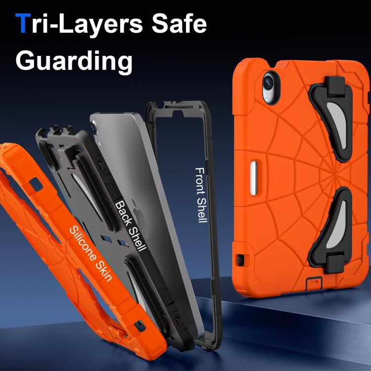 Funda Protectora para iPad Mini 2024 Mini 6 Silicona y Policarbonato a Prueba de Golpes (Naranja y Negro)