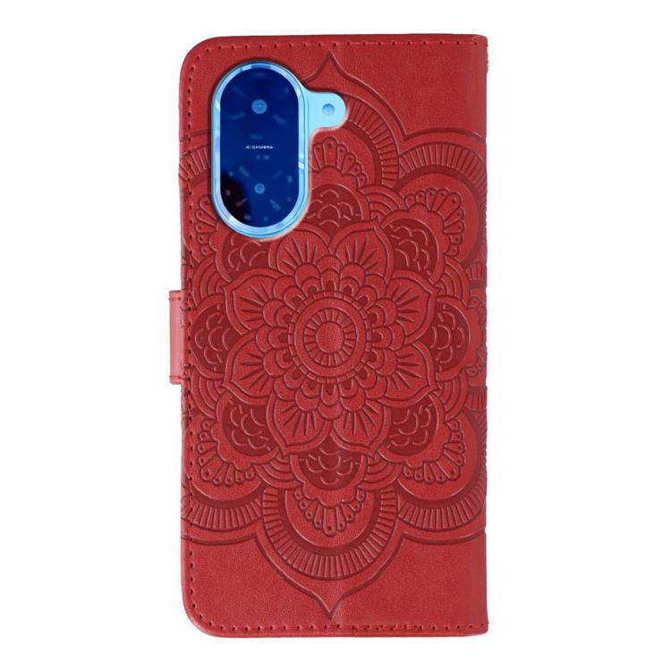 Funda de cuero con estampado de mandala solar para Redmi A5 4G (173,3 mm, rojo)