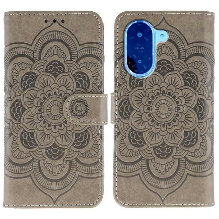 Funda de cuero con estampado de mandala solar para Redmi A5 4G (171,7 mm) / Poco C71 4G (gris)