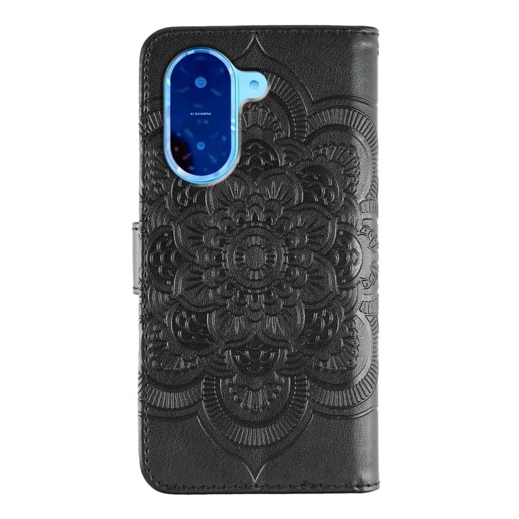 Funda de cuero con estampado de mandala solar para Redmi A5 4G (171,7 mm) / Poco C71 4G (negro)