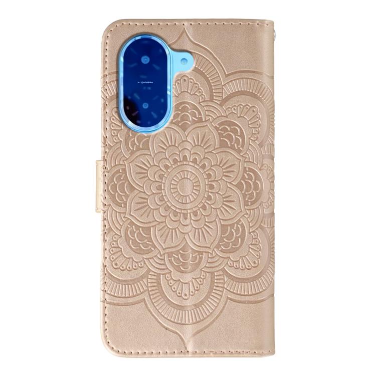 Funda de cuero con estampado de mandala solar para Redmi A5 4G (171,7 mm) / Poco C71 4G (oro rosa)