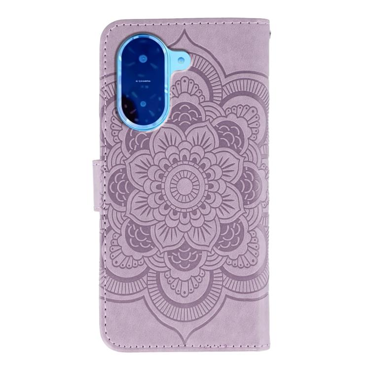 Funda de cuero con estampado de mandala solar para Redmi A5 4G (171,7 mm) / Poco C71 4G (morado)