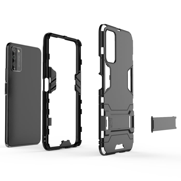 Para Huawei Honor 30 Lite PC + TPU Funda protectora a prueba de golpes con soporte invisible (Azul marino)