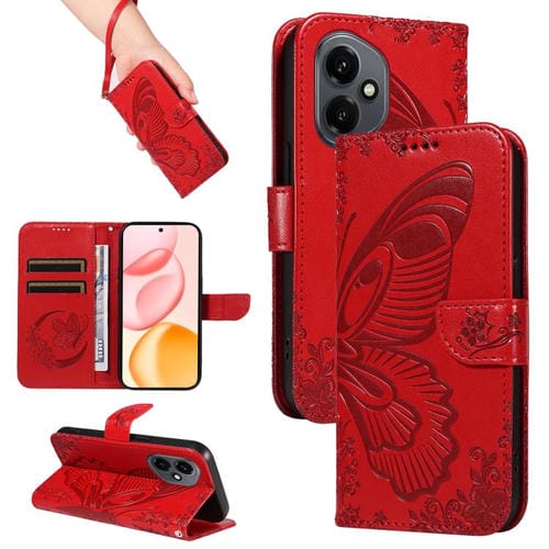 Funda de cuero con relieve de mariposa para Honor 400 Global (156,5 mm) (roja)