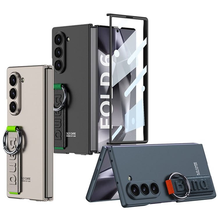 Caja para Samsung Galaxy Z Fold6 Gkk con Anillo y Correa de Muñeca Lateral con Orificio Preciso (Fibra de Carbono Negra)