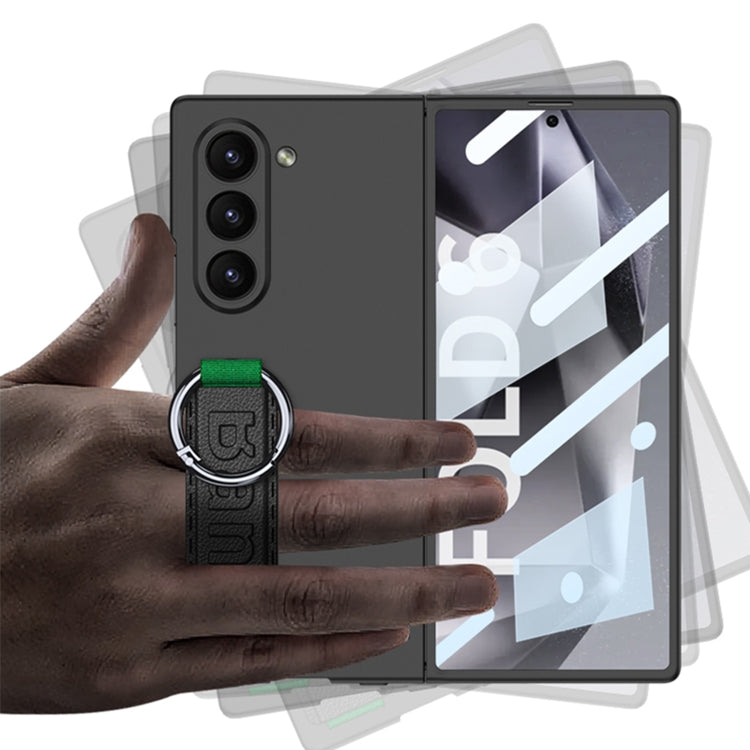 Caja para Samsung Galaxy Z Fold6 Gkk con Anillo y Correa de Muñeca Lateral con Orificio Preciso (Fibra de Carbono Negra)