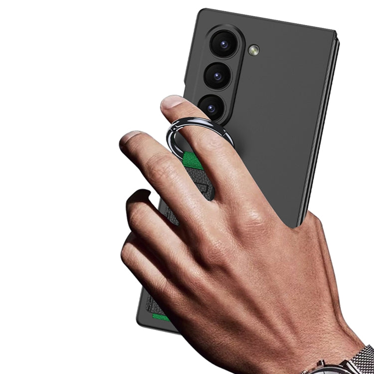 Caja para Samsung Galaxy Z Fold6 Gkk con Anillo y Correa de Muñeca Lateral con Orificio Preciso (Fibra de Carbono Negra)