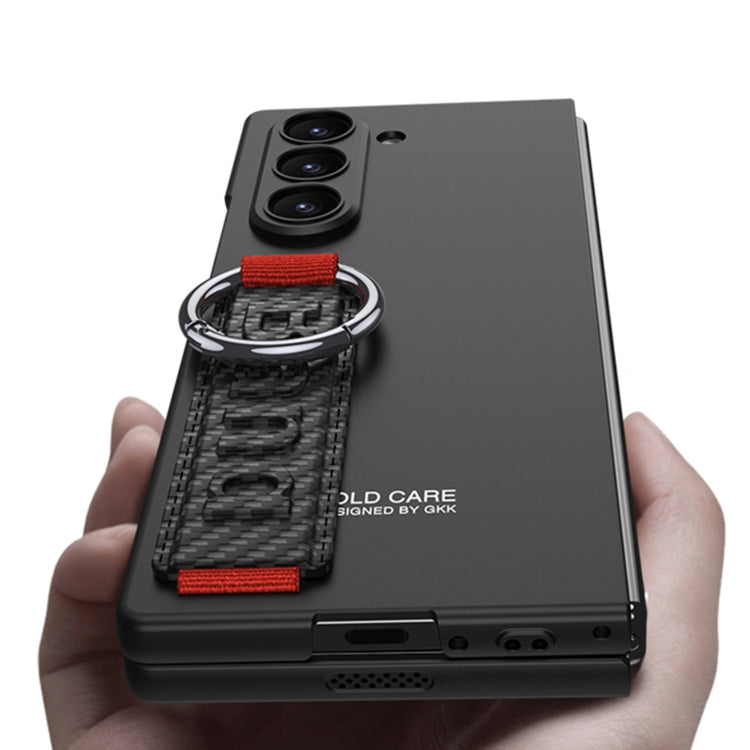 Caja para Samsung Galaxy Z Fold6 Gkk con Anillo y Correa de Muñeca Lateral con Orificio Preciso (Fibra de Carbono Negra)