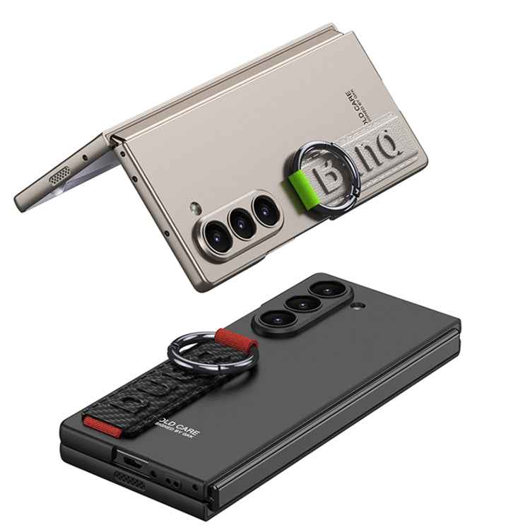 Caja para Samsung Galaxy Z Fold6 Gkk con Anillo y Correa de Muñeca Lateral con Orificio Preciso (Fibra de Carbono Negra)