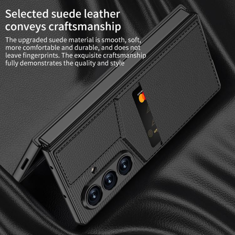 Funda para Samsung Galaxy Z Fold7 5G GKK con soporte de rotor integrado y ranura para tarjeta empotrada (textura de fibra de carbono)