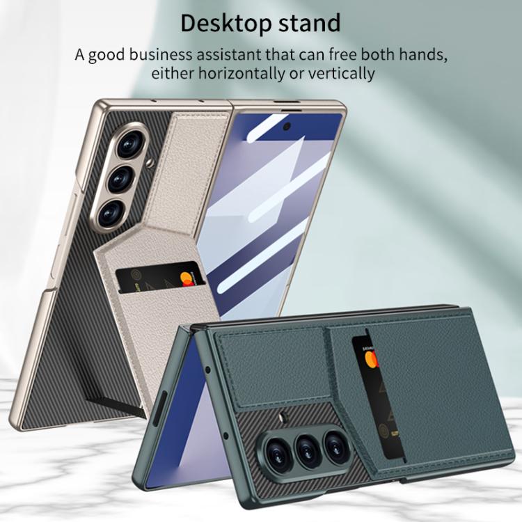Funda para Samsung Galaxy Z Fold7 5G GKK con soporte de rotor integrado y ranura para tarjeta empotrada (textura de fibra de carbono)