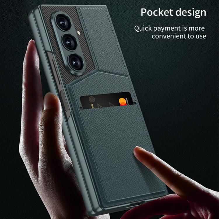 Funda para Samsung Galaxy Z Fold7 5G GKK con soporte de rotor integrado y ranura para tarjeta empotrada (textura de fibra de carbono)