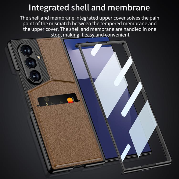 Funda para Samsung Galaxy Z Fold7 5G GKK con soporte de rotor integrado y ranura para tarjeta empotrada (textura de fibra de carbono)