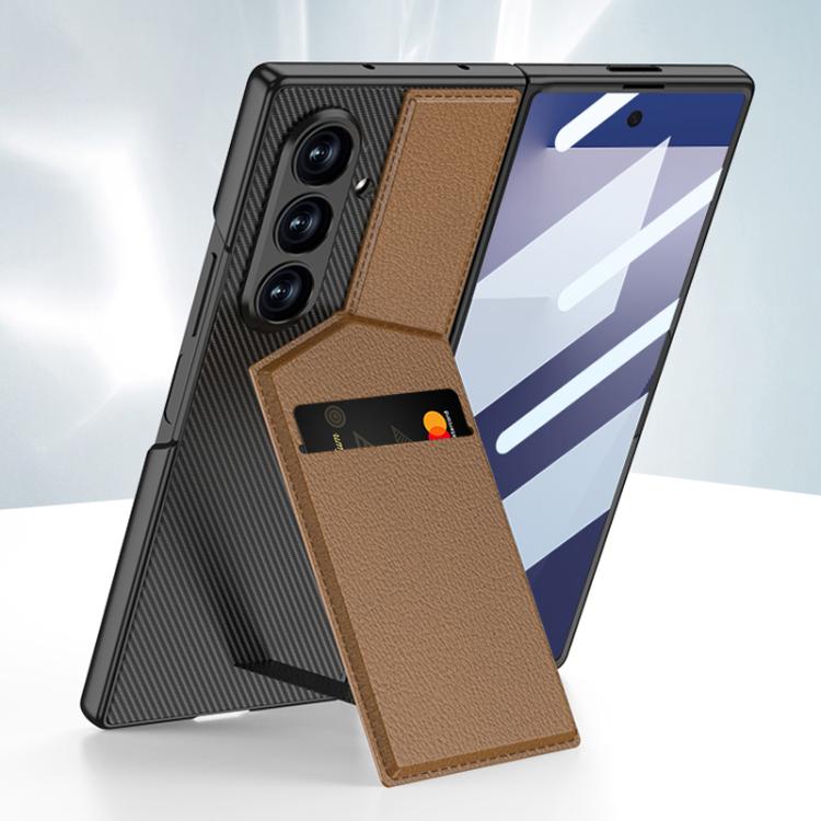 Funda para Samsung Galaxy Z Fold7 5G GKK con soporte de rotor integrado y ranura para tarjeta empotrada (marrón)